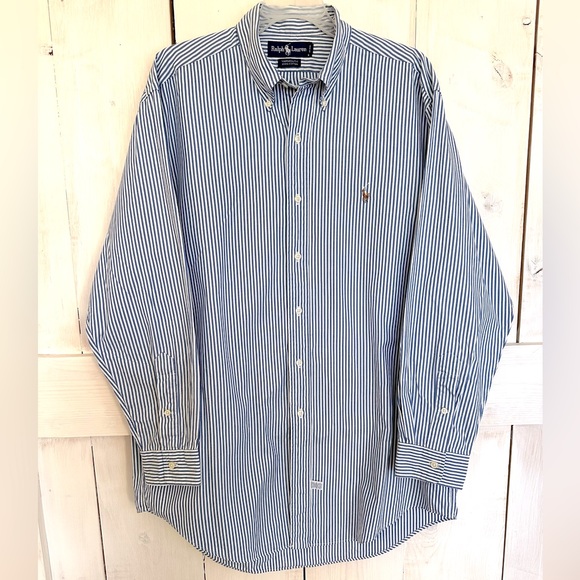 Ralph Lauren Blue White Striped Button Up Shirt Size Men’s 16-33‎ Polo Horse - Picture 1 of 12